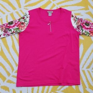 Isaac's Designs Boutique Pink Flowers shirt top Women's XL size bling 1X BoHo